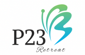 A logo for p23 retreat with a butterfly on it