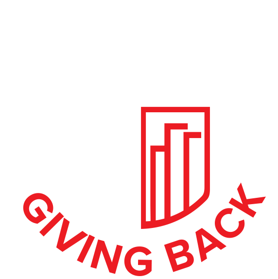 A red logo that says giving back on it