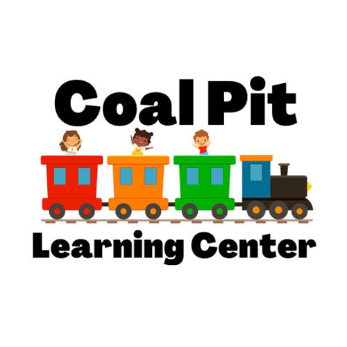 The logo for coal pit learning center shows a train with children on it.